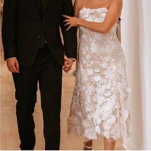 Strapless Floral Dress In Ivory / White